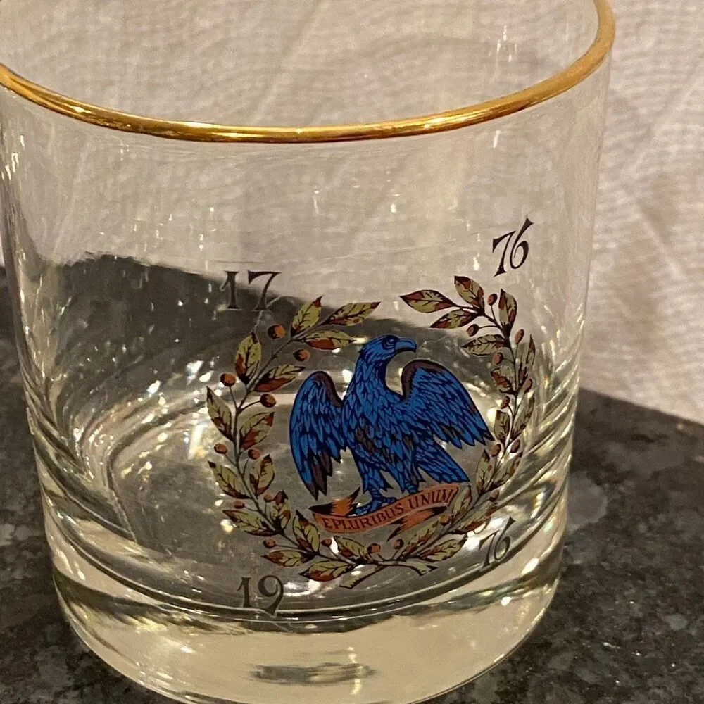 Set Vintage Bicentennial Drinking Glasses Patriotic Eagle Americana Flag